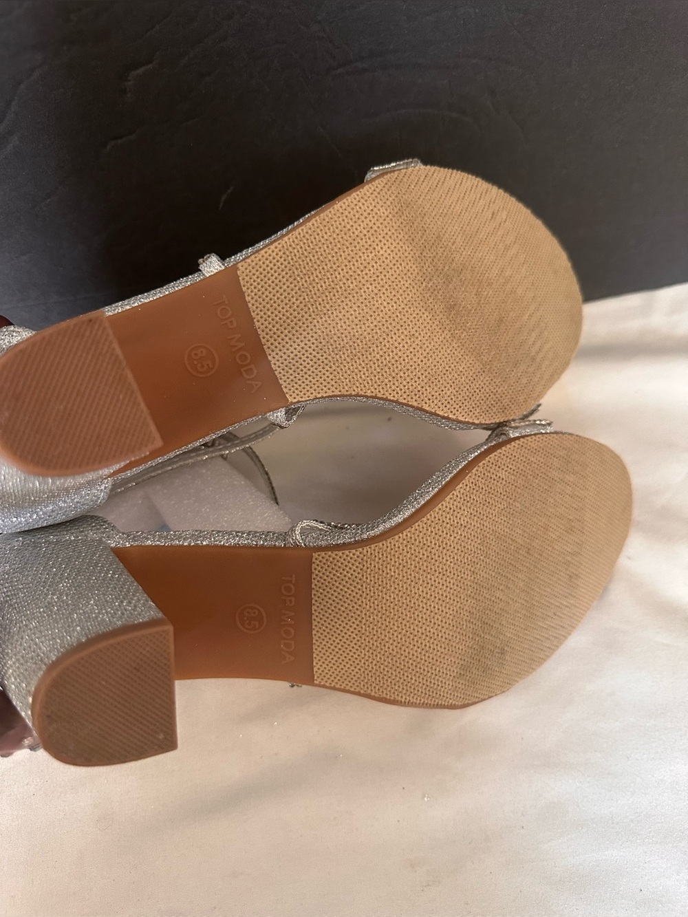 TOP Moda Silver Rhinestone Block Heel Sandals - Picture 6 of 6